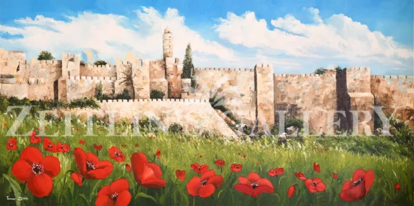 Anemones in Jerusalem panoramic