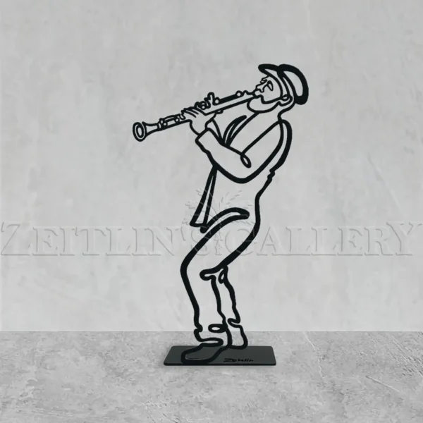 Clarinet player metal sculpture